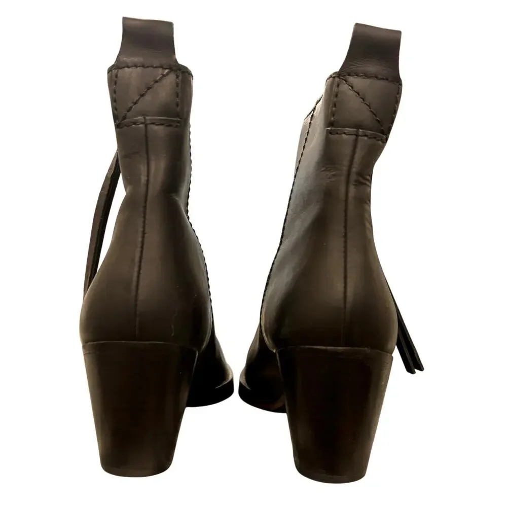 90s Style Acne Chunky Heel Leather Ankle Boots Made in Italy, 36, US Size 6
